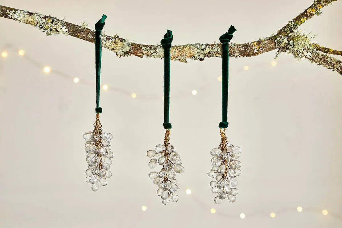 Danvi Glass Drop Baubles Set of 3 - Brass, Clear image