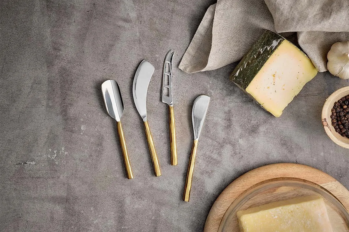 Darsa Cheese Knife Set of 4 - Brushed Gold, Brass product