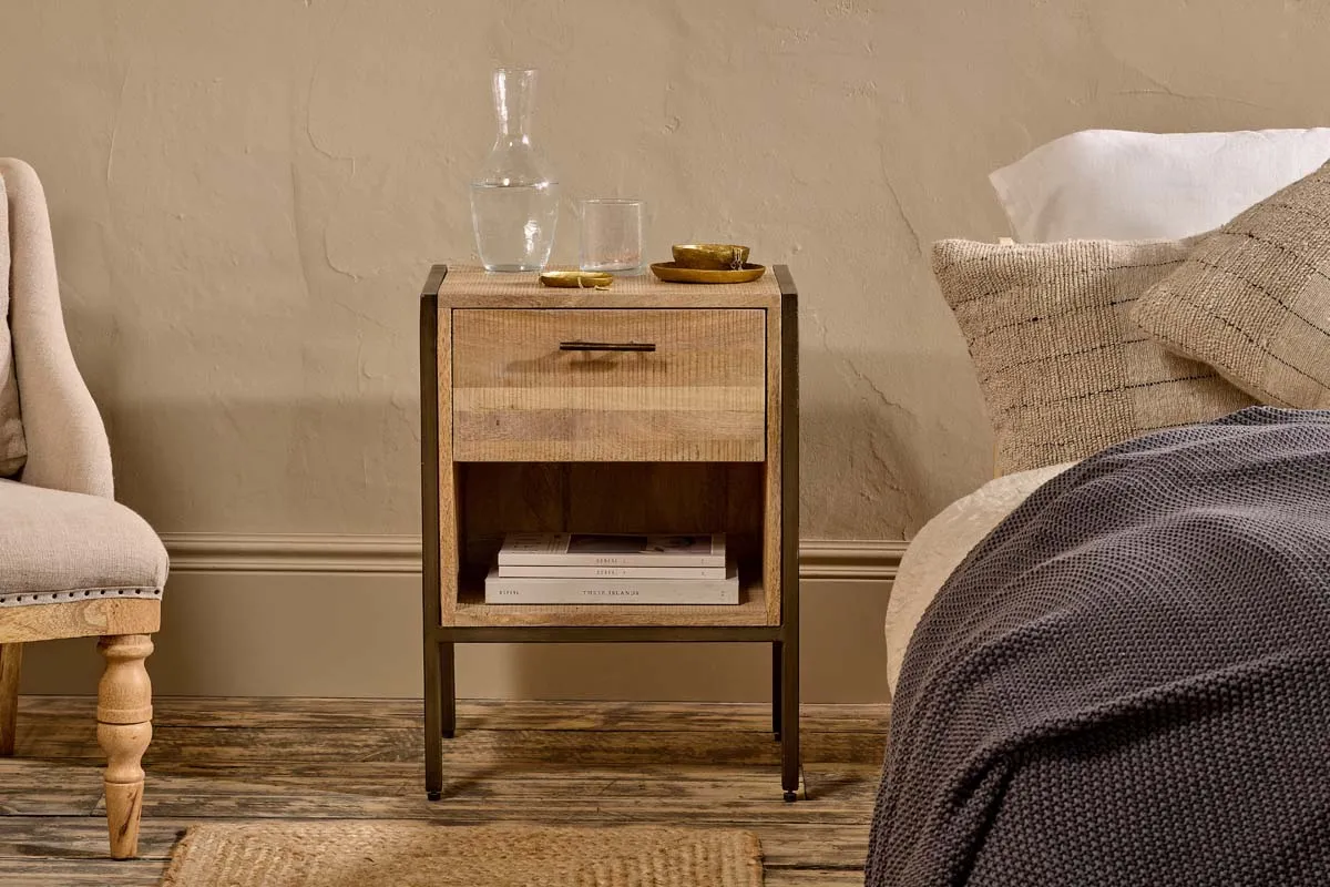 Dasai Bedside Table with Storage - Natural, Mango Wood image