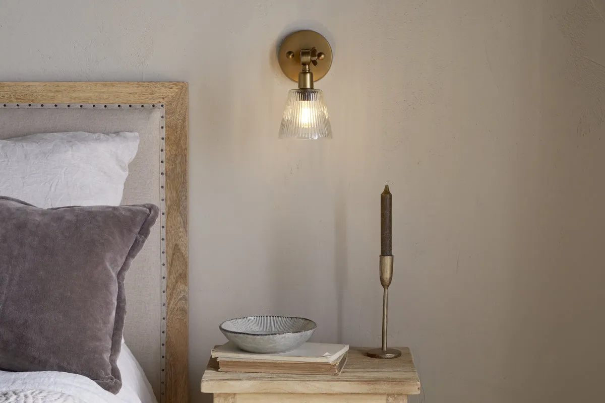 Davika Ribbed Glass Task Wall Lamp - Antique Brass, Clear Glass image