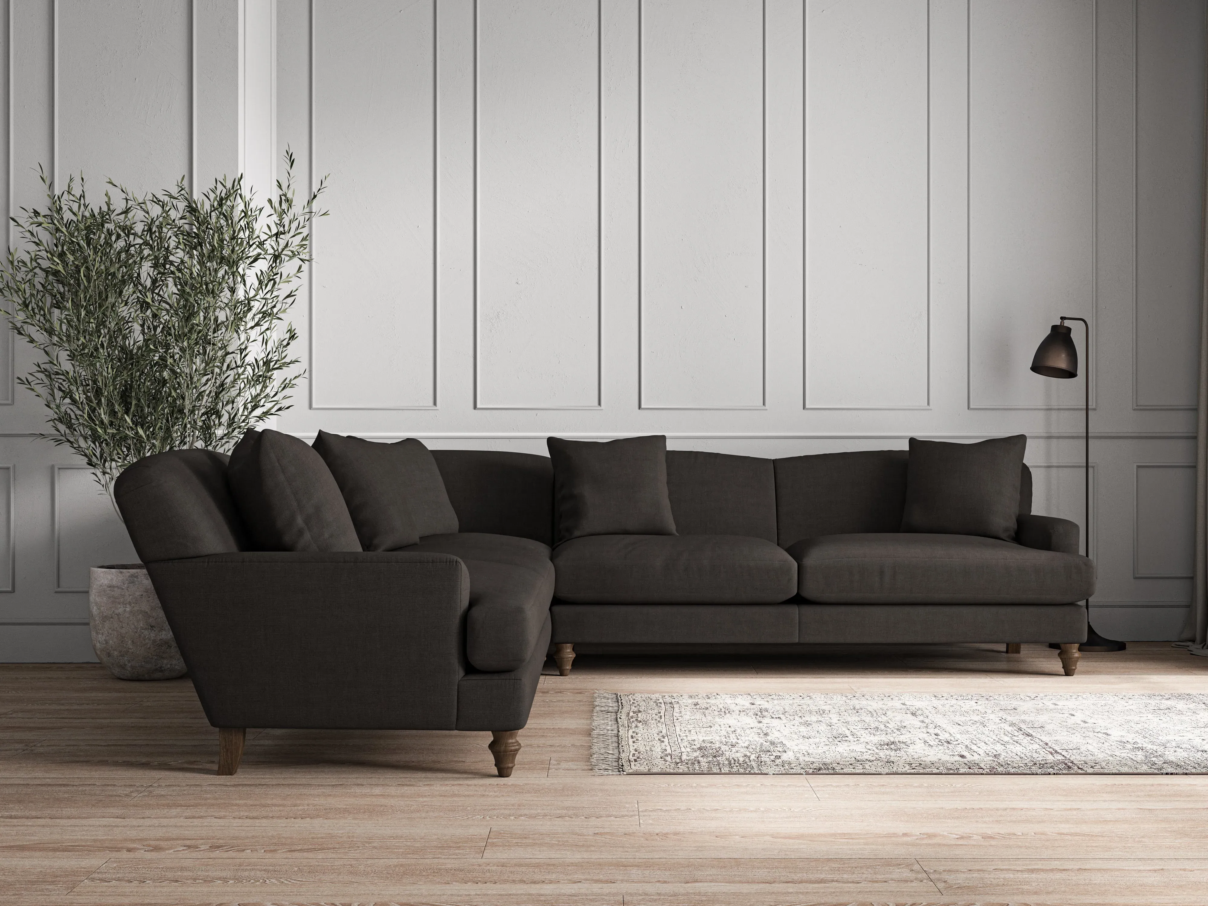 Deni Grand Corner Sofa - Espresso, Brera Linen