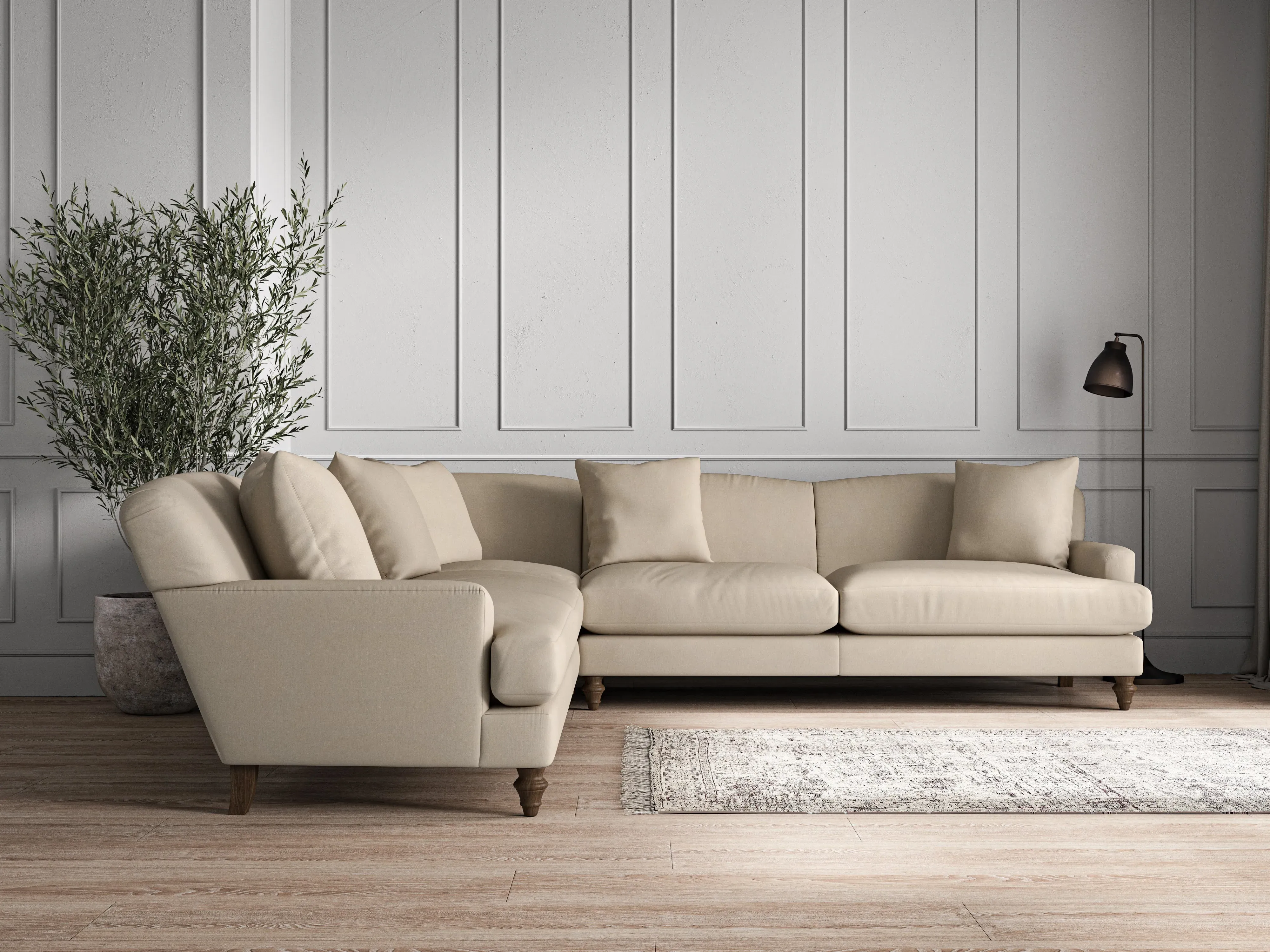 Deni Grand Corner Sofa - Stone, Recycled Cotton