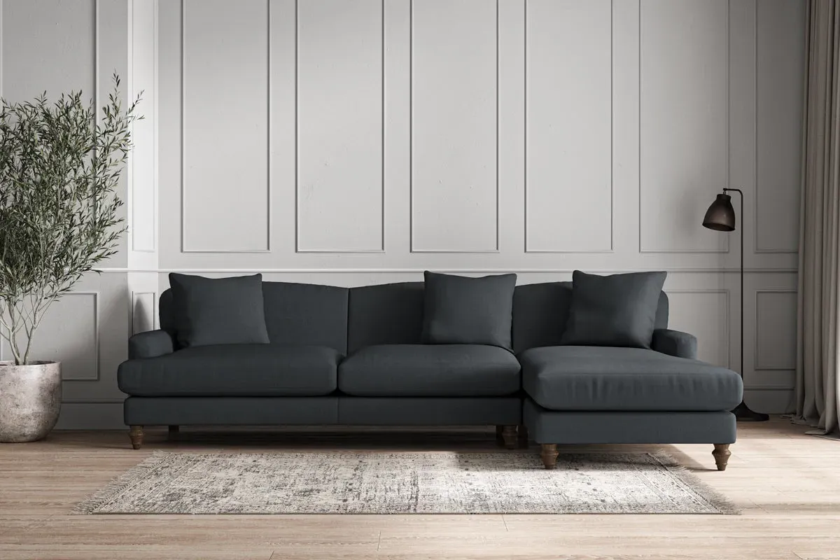 Deni Grand Left Hand Chaise Sofa - Thunder, Recycled Cotton