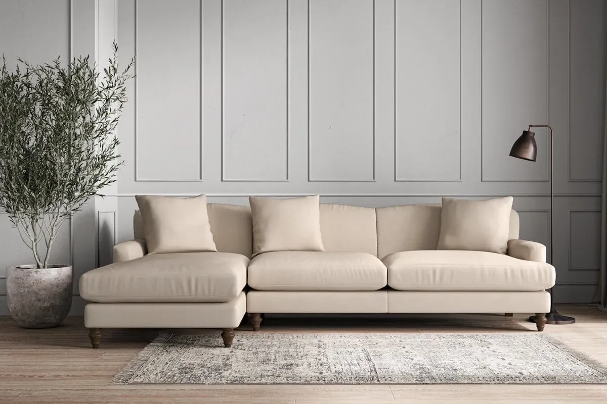 Deni Grand Right Hand Chaise Sofa - Natural, Cotton
