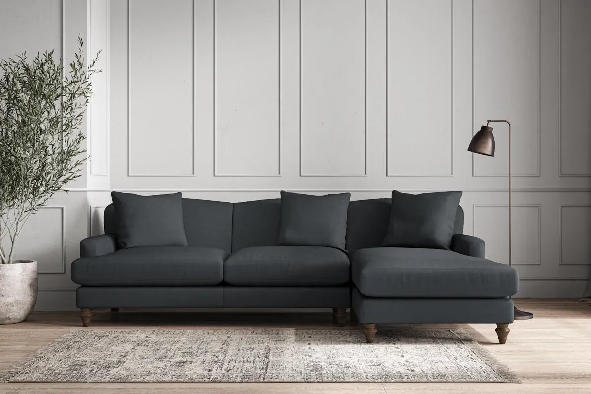 Deni Large Left Hand Chaise Sofa - Thunder, Recycled Cotton