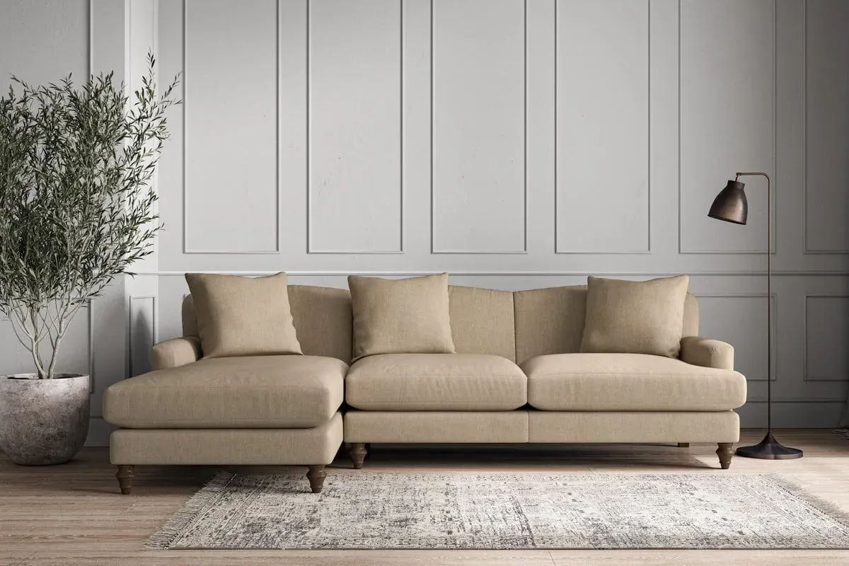 Deni Large Right Hand Chaise Sofa - Pebble, Linen