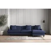 Deni Left Hand Chaise Sofa - Navy, Recycled Cotton