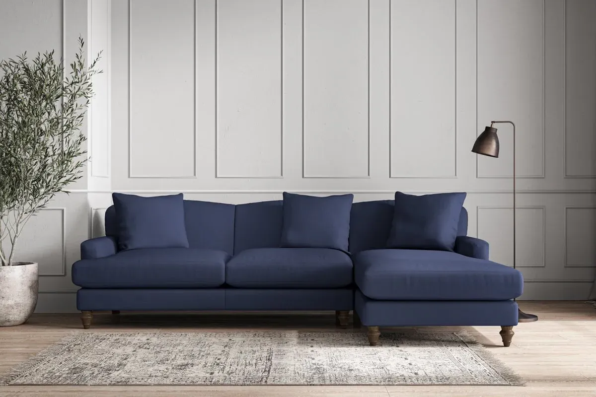 Deni Left Hand Chaise Sofa - Navy, Recycled Cotton