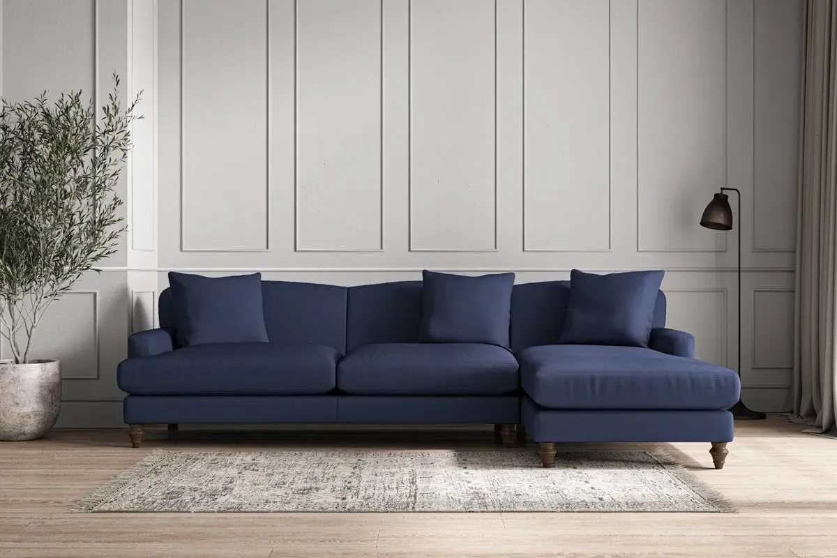 Deni Left Hand Chaise Sofa - Navy, Recycled Cotton