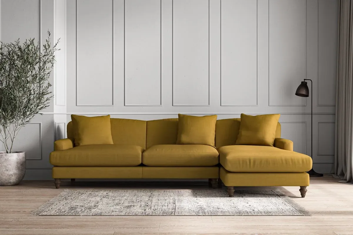 Deni Left Hand Chaise Sofa - Ochre, Recycled Cotton
