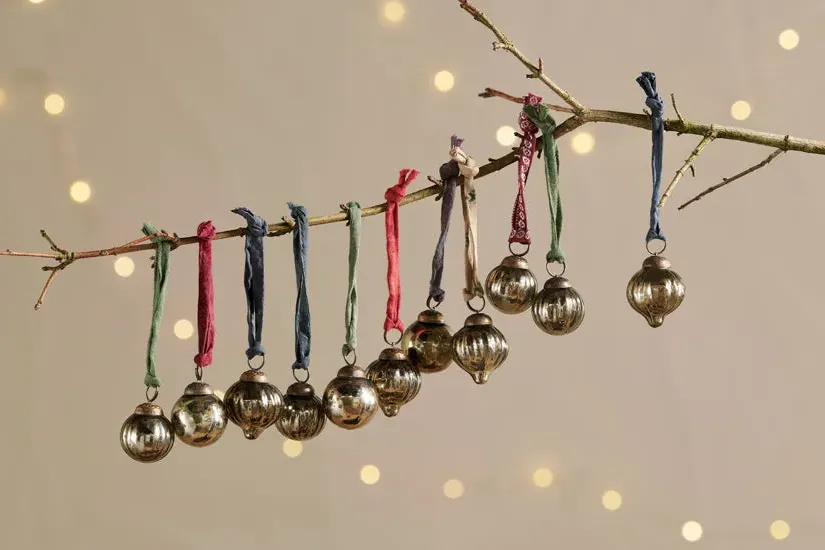 Dew Drop Baubles Set Of 12 Christmas Decorations - Antique Gold image