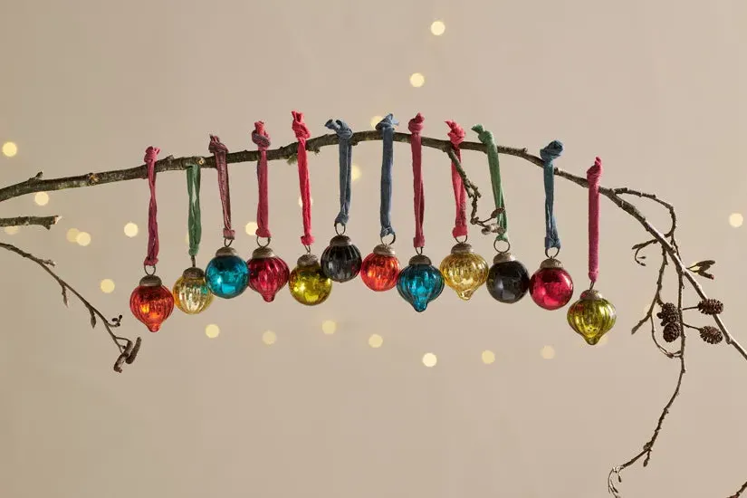 Dew Drop Baubles Set Of 12 Christmas Decorations - Mixed Antique