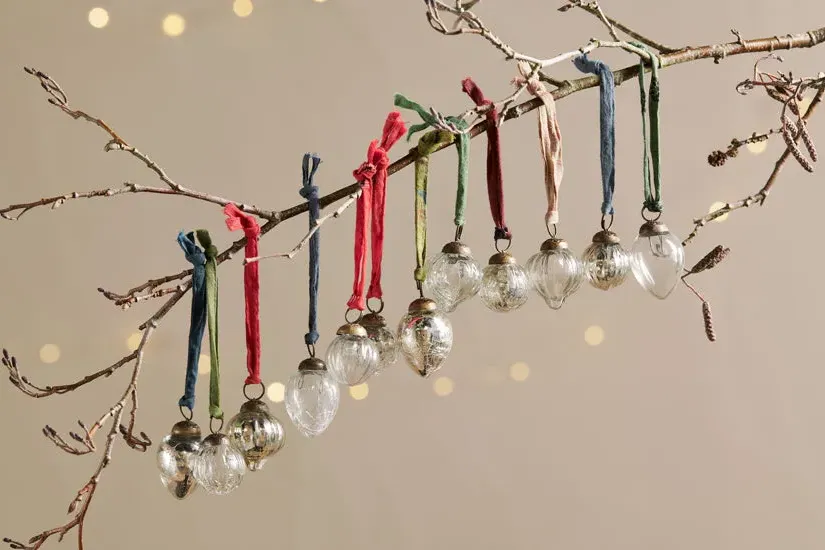 Dew Drop Baubles Set Of 12 Christmas Decorations - Silver