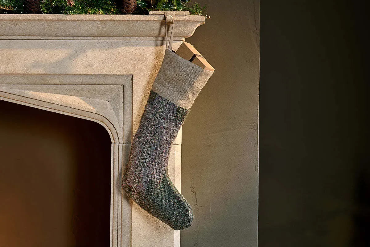Dhanda Recycled Wool Christmas Stocking - Moss, Linen product
