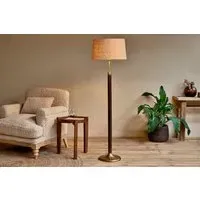 Digha Wood & Metal Floor Lamp - Dark Stain, Antique Brass