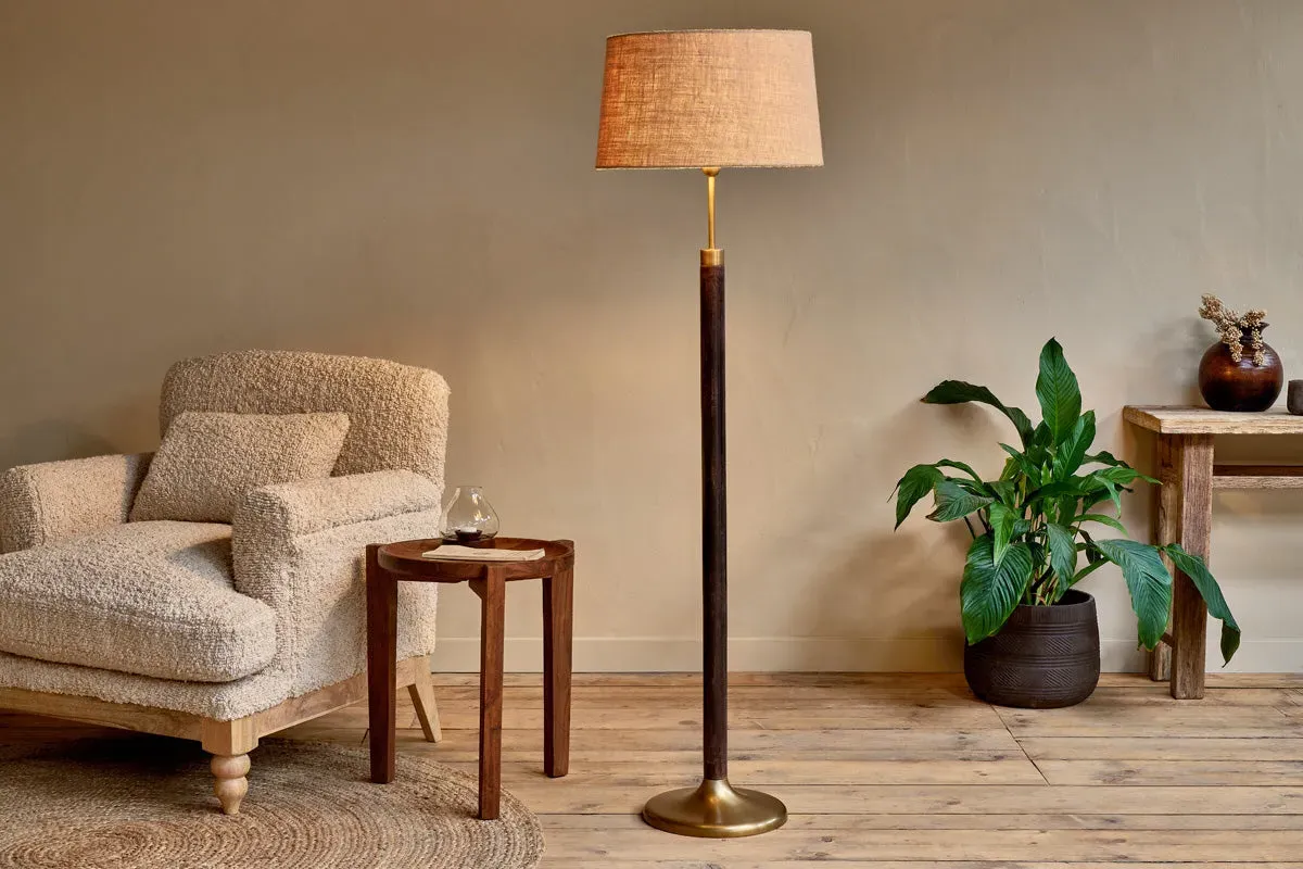 Digha Wood & Metal Floor Lamp - Dark Stain, Antique Brass