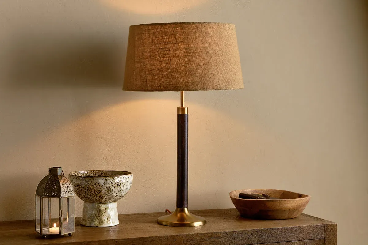 Digha Wood & Metal Table Lamp - Dark Stain, Antique Brass