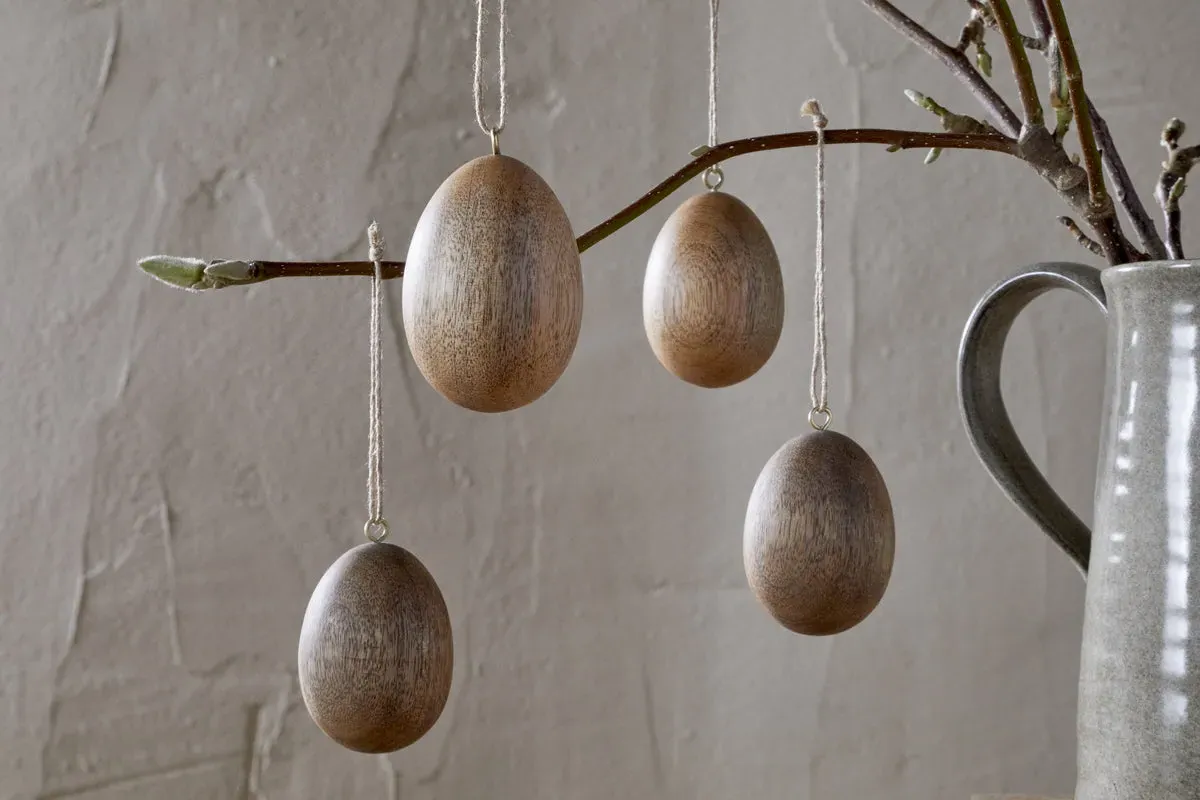 Dima Hanging Egg Decoration Set of 4 - Natural, Mango Wood product