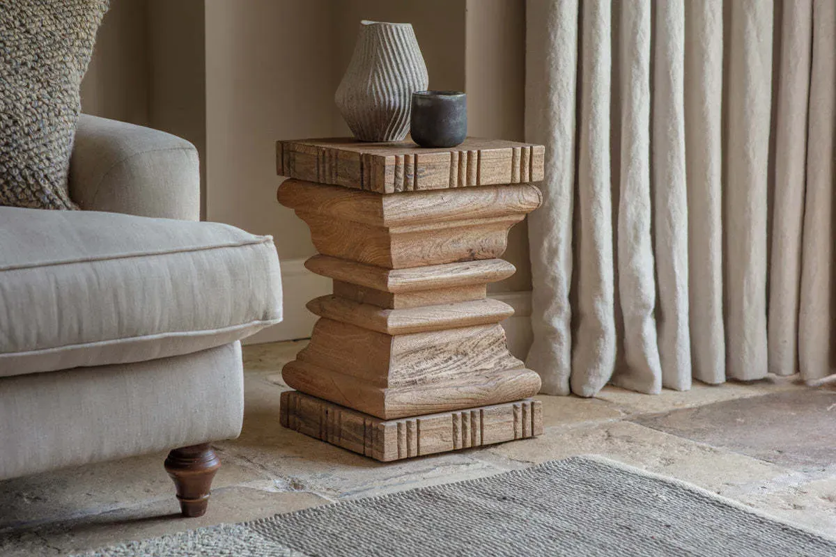 Disha Carved Side Table - Natural, Mango Wood product