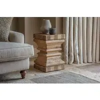 Disha Carved Side Table - Natural, Mango Wood