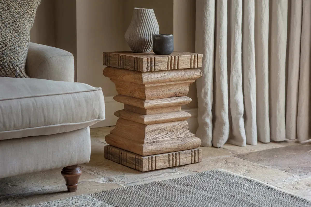 Disha Carved Side Table - Natural, Mango Wood image