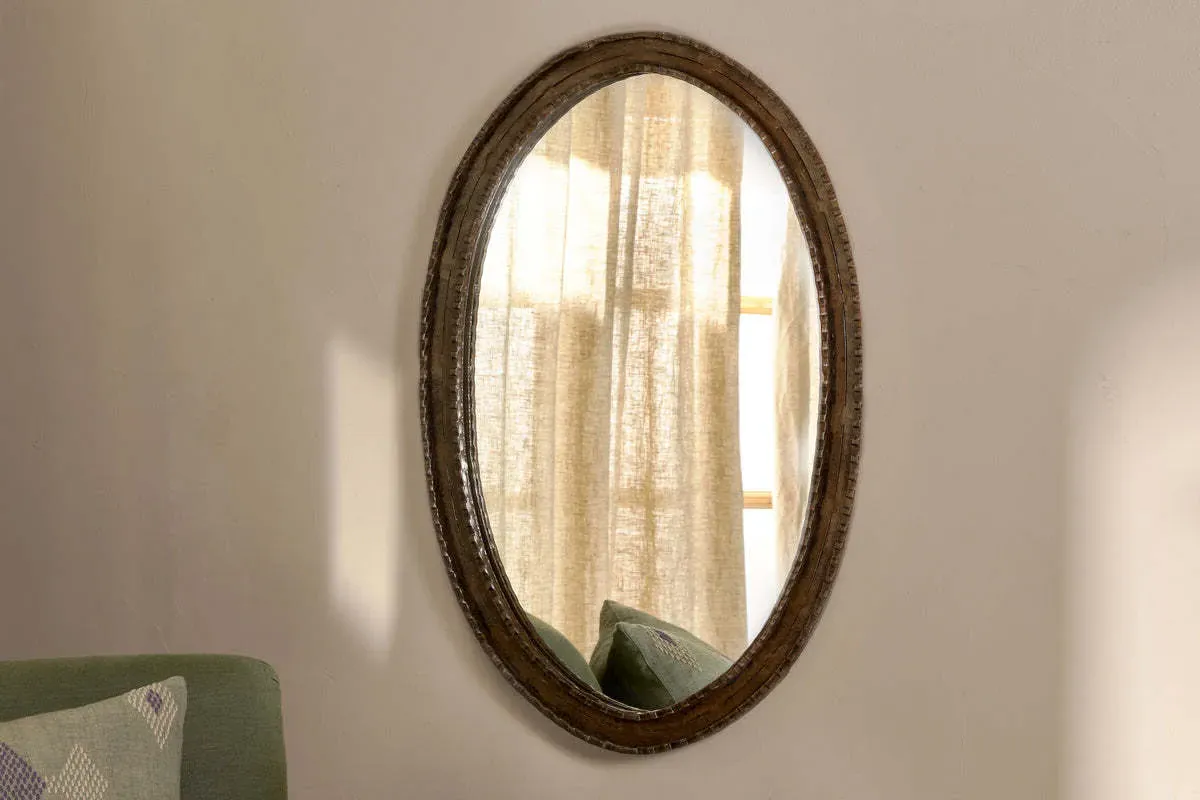 Drishti Small Oval Mirror - Antique Black, Iron product
