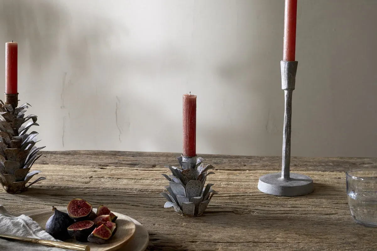 Elagalu Pine Cone Candle Holders Set Of 2 - Aged Zinc