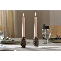 Elagalu Pine Cone Candle Stick Set Of 2 - Aged Brass