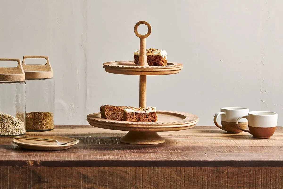 Gavivi Tiered Cake Stand - Natural, Mango Wood