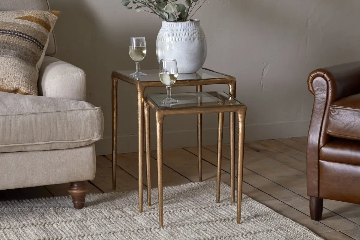 Gilasi Nesting Side Tables Set of 2 - Antique Brass, Cast Metal & Glass product