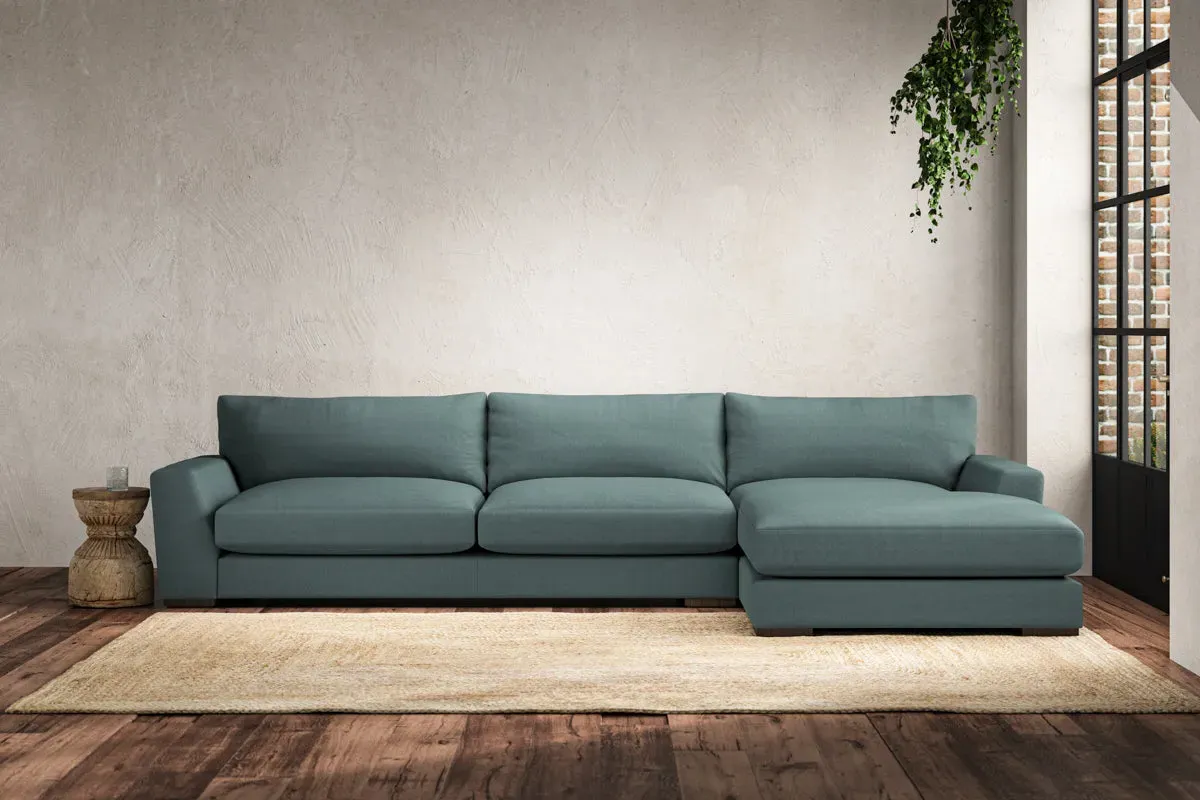 Guddu Grand Left Hand Chaise Sofa - Airforce, Recycled Cotton