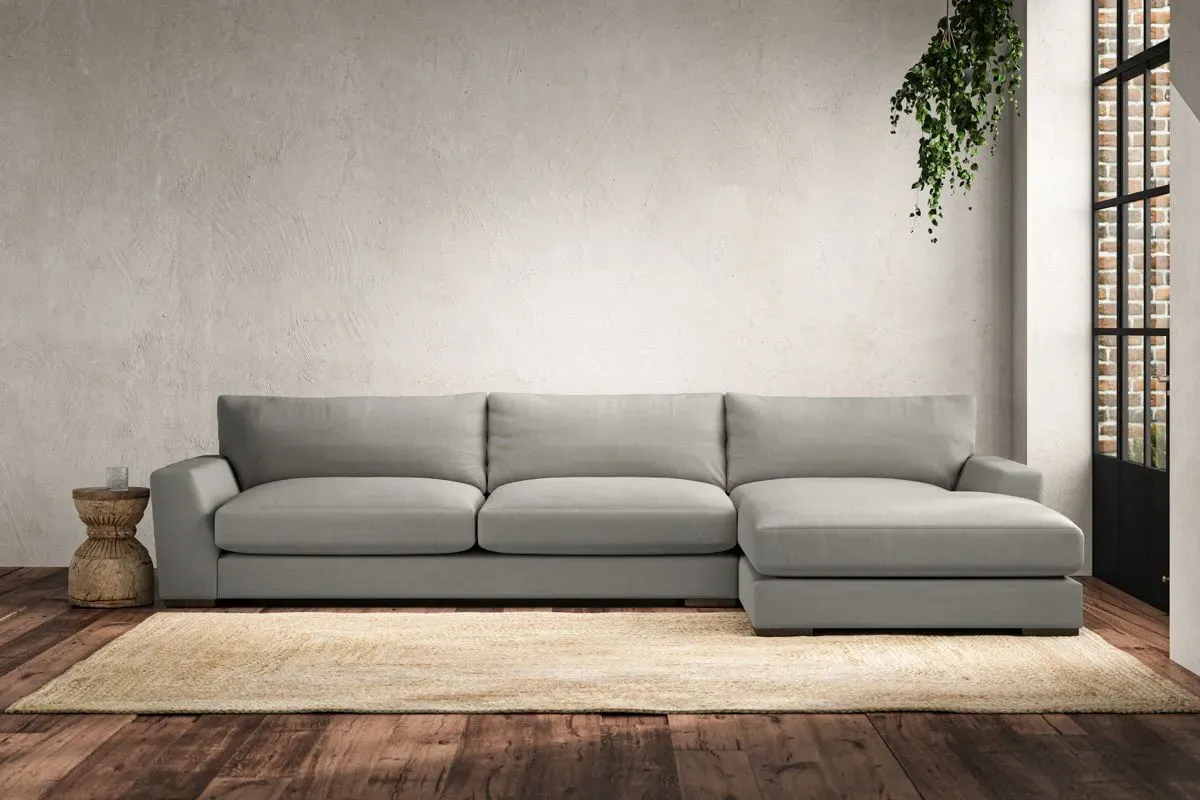Guddu Grand Left Hand Chaise Sofa - Smoke, Linen