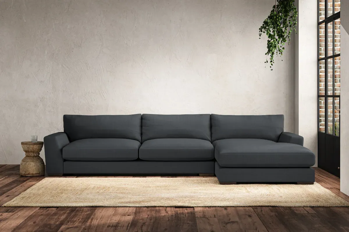 Guddu Grand Left Hand Chaise Sofa - Thunder, Recycled Cotton