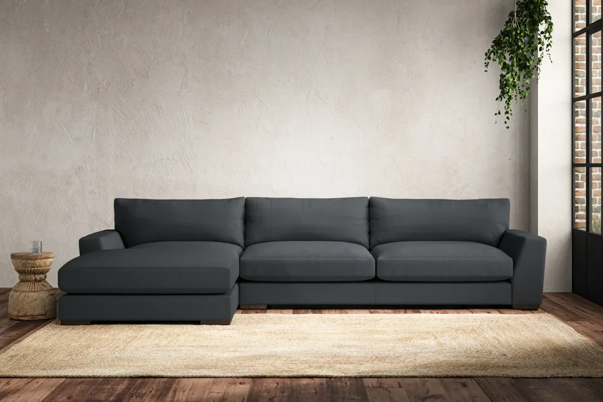 Guddu Grand Right Hand Chaise Sofa - Thunder, Recycled Cotton