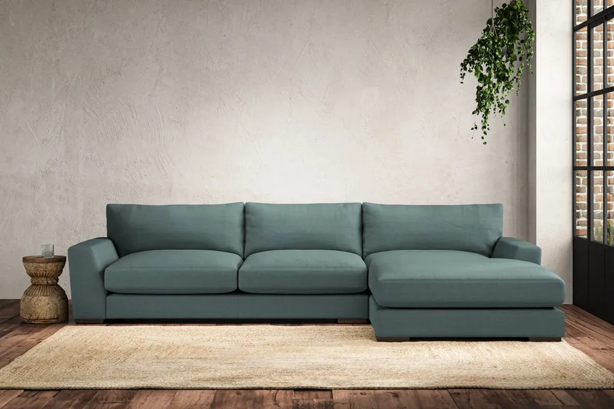 Guddu Large Left Hand Chaise Sofa - Airforce, Recycled Cotton