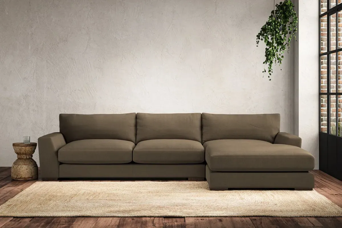 Guddu Large Left Hand Chaise Sofa - Chestnut, Linen