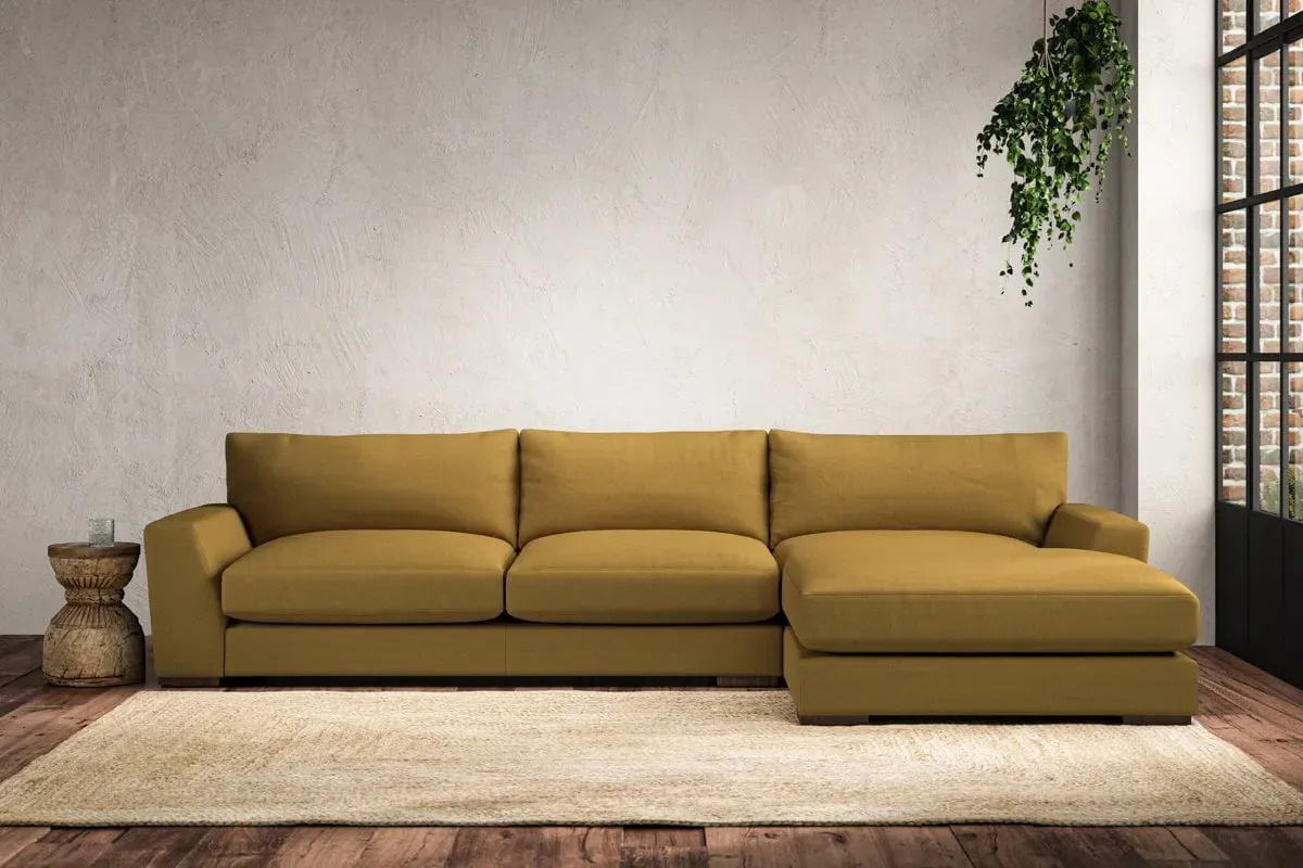 Guddu Large Left Hand Chaise Sofa - Ochre, Recycled Cotton