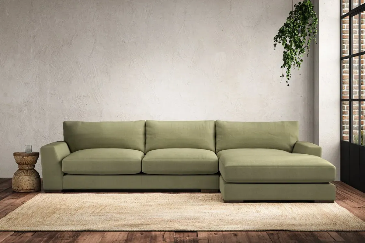 Guddu Large Left Hand Chaise Sofa - Sage, Linen