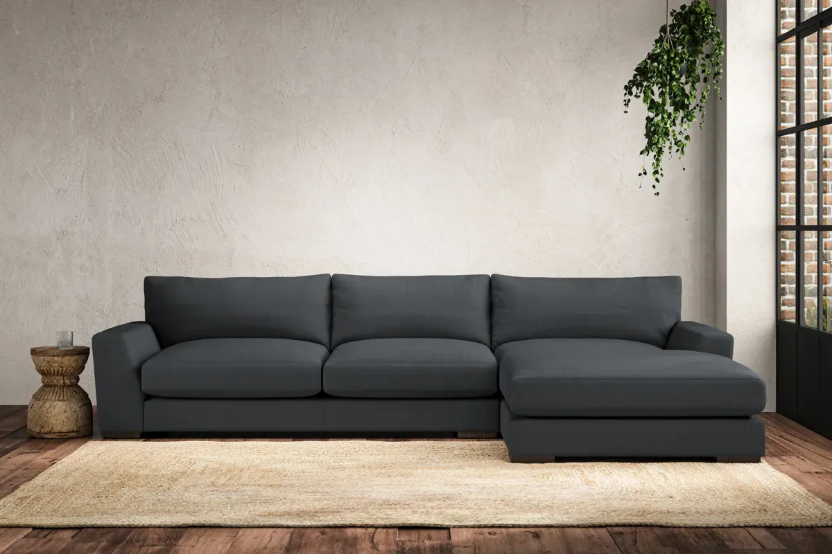 Guddu Large Left Hand Chaise Sofa - Thunder, Recycled Cotton