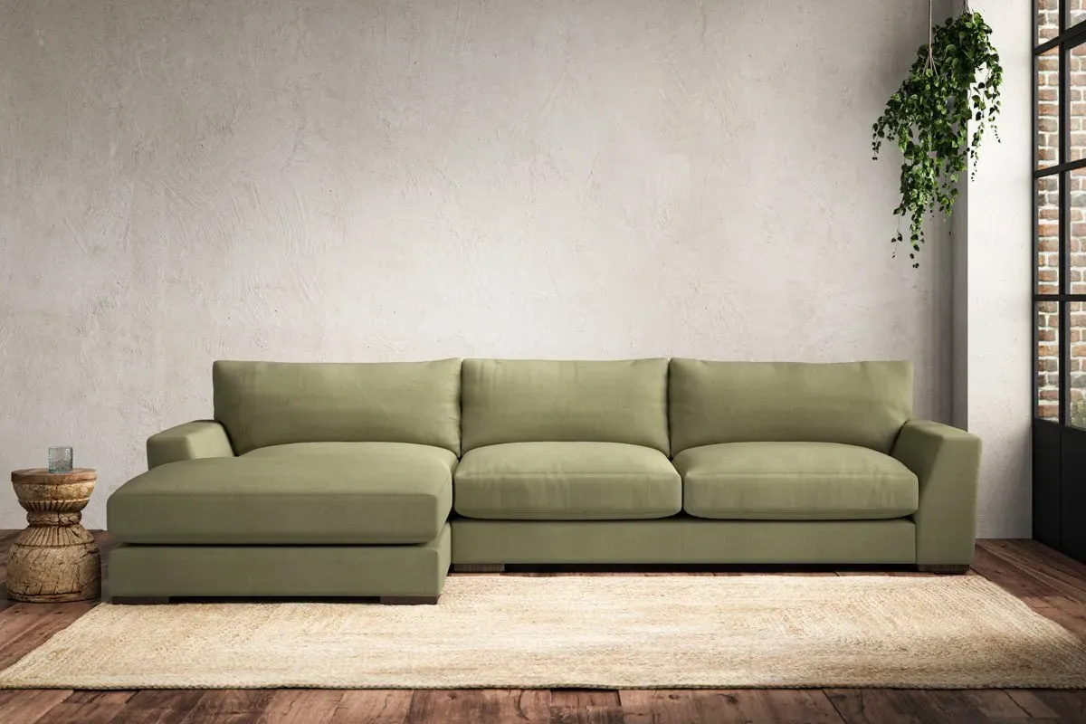 Guddu Large Right Hand Chaise Sofa - Sage, Linen