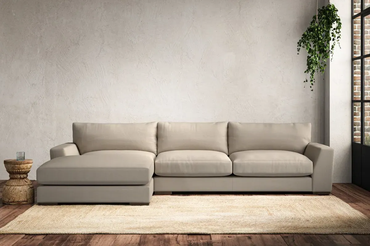 Guddu Large Right Hand Chaise Sofa - Stone, Recycled Cotton