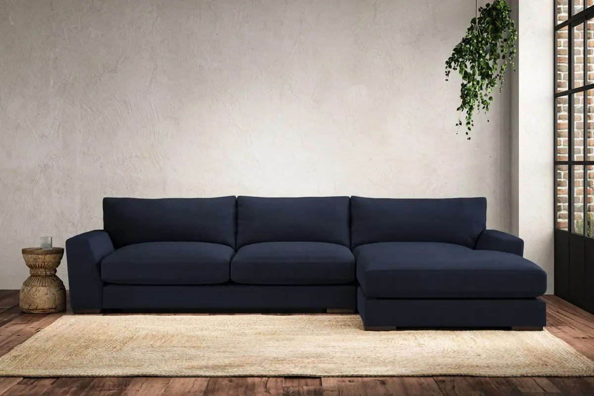 Guddu Left Hand Chaise Sofa - Indigo, Linen