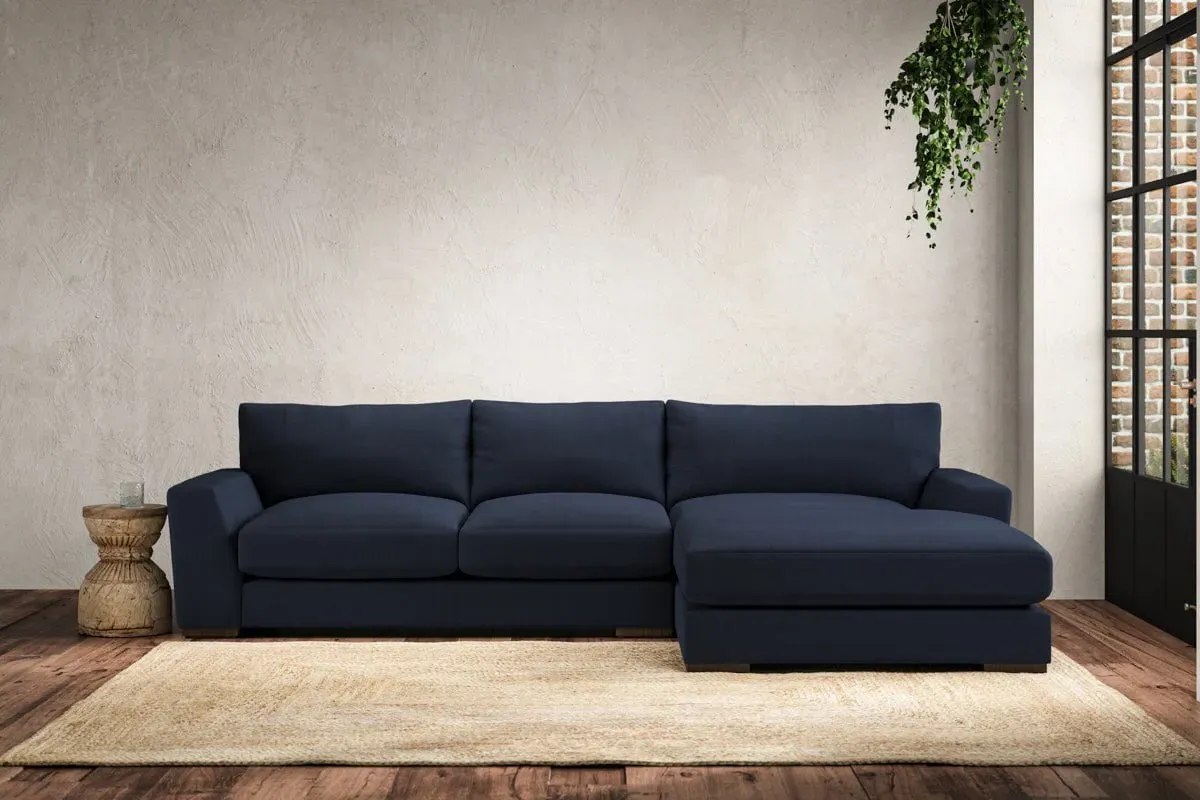 Guddu Left Hand Chaise Sofa - Indigo, Linen