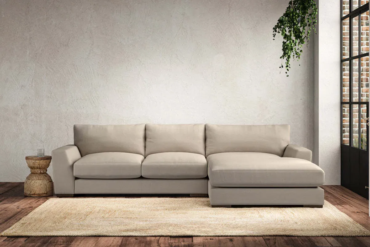 Guddu Medium Left Hand Chaise Sofa - Stone, Recycled Cotton product