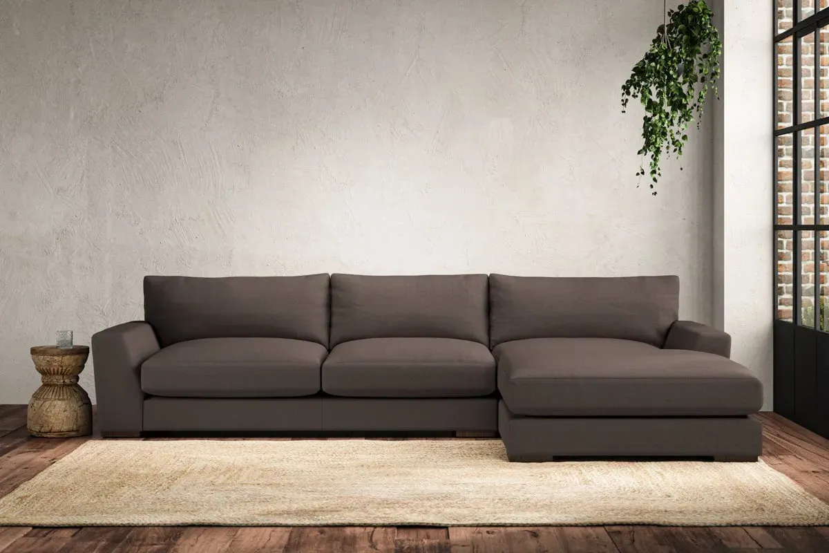 Guddu Left Hand Chaise Sofa - Mocha, Recycled Cotton