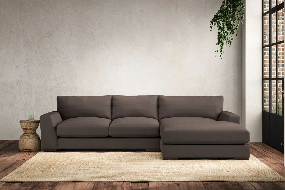 Guddu Left Hand Chaise Sofa - Mocha, Recycled Cotton