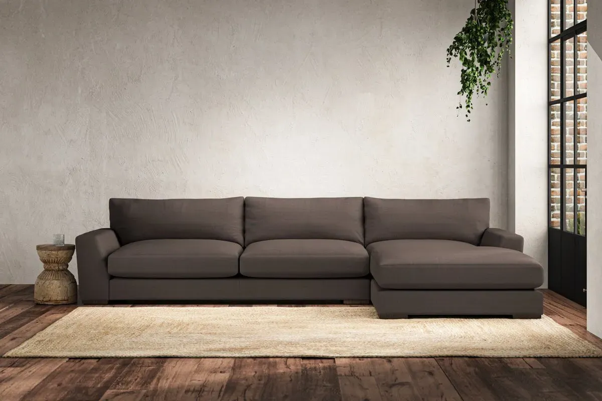 Guddu Left Hand Chaise Sofa - Mocha, Recycled Cotton