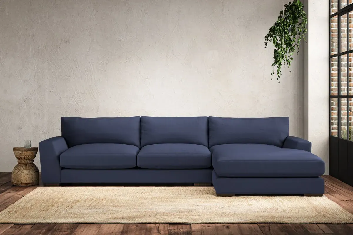 Guddu Left Hand Chaise Sofa - Navy, Recycled Cotton