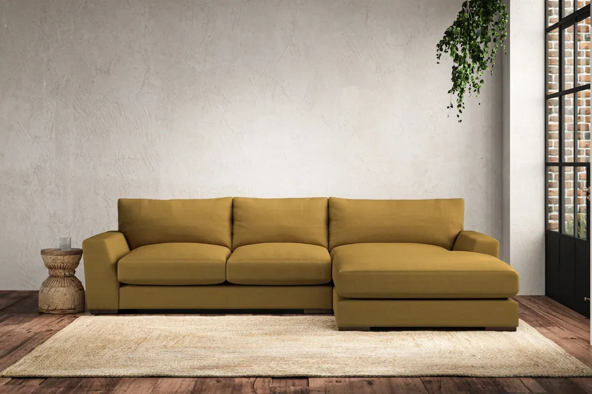 Guddu Left Hand Chaise Sofa - Ochre, Recycled Cotton