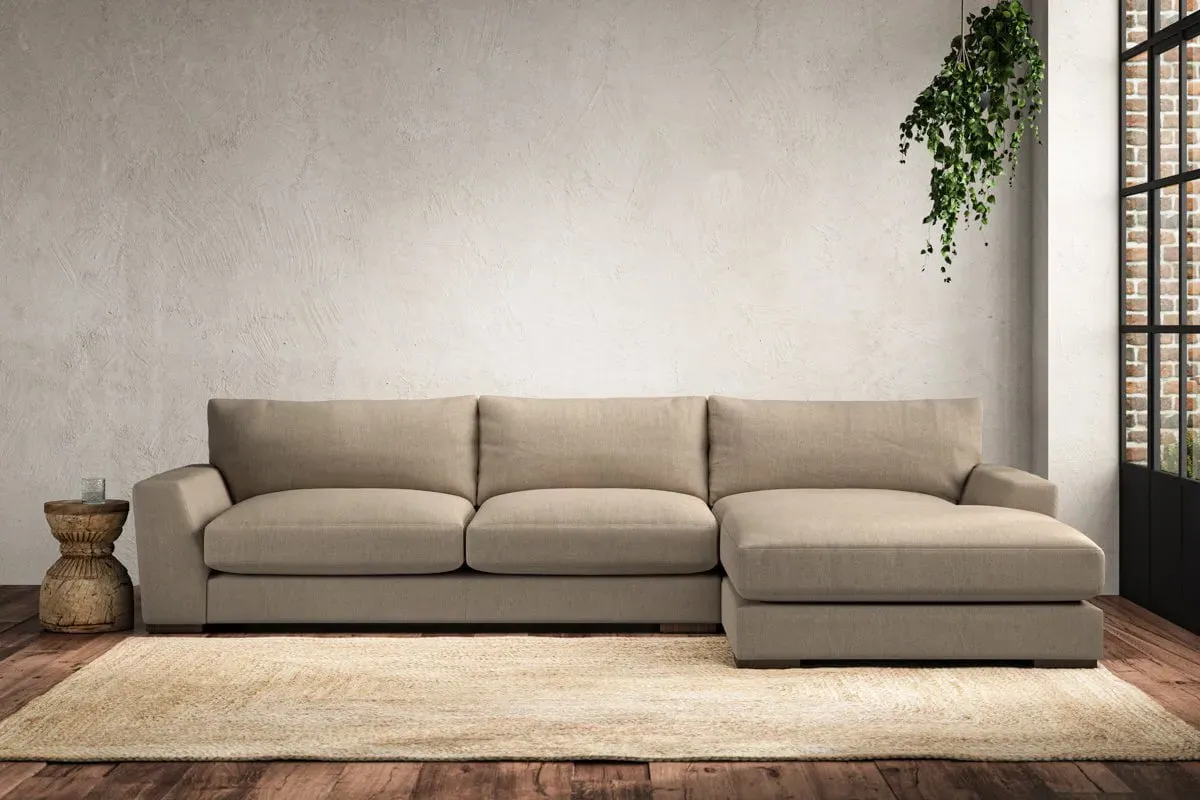 Guddu Left Hand Chaise Sofa - Pebble, Linen